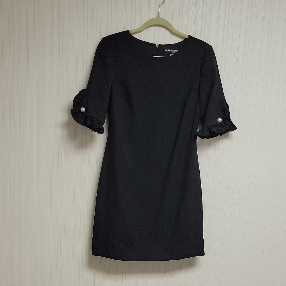 Karl Lagerfeld Paris Black Sheath Dress Sz 4 Business Office Old Money Classic